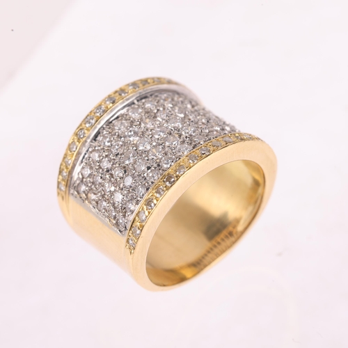 1164 - An Italian 18ct two-colour gold diamond band ring, maker JSJ, pave set with modern round brilliant-c... 