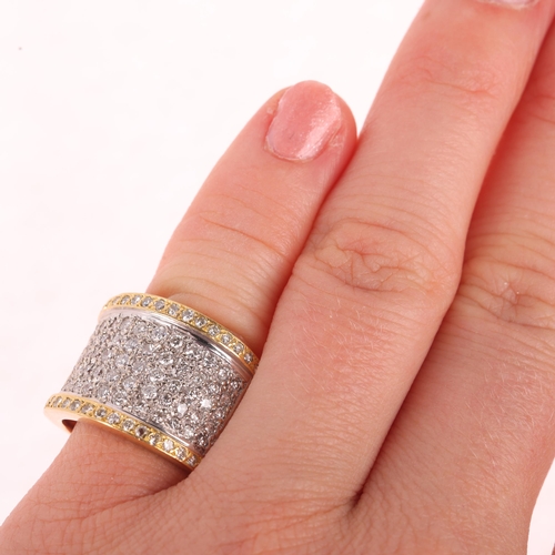 1164 - An Italian 18ct two-colour gold diamond band ring, maker JSJ, pave set with modern round brilliant-c... 