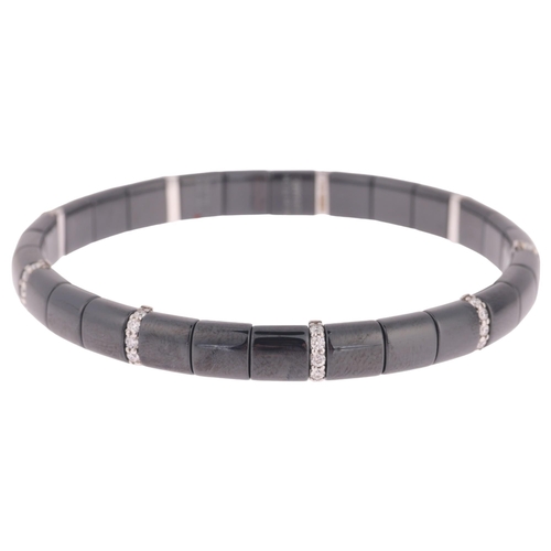 1172 - ROBERTO DEMEGLIO - a High-Tech black gloss ceramic diamond expanding bracelet, the 18ct white gold s... 