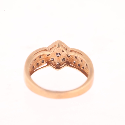 1178 - A 9ct gold champagne diamond and diamond panel ring, Birmingham 2003, setting height 10mm, size O, 3... 