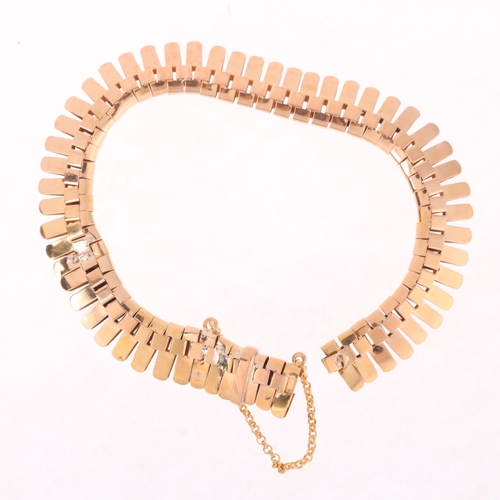 1179 - A French 18ct rose gold fringe bracelet, unmarked mount tests as 18ct, band width 10.1mm, 18cm, 14.4... 