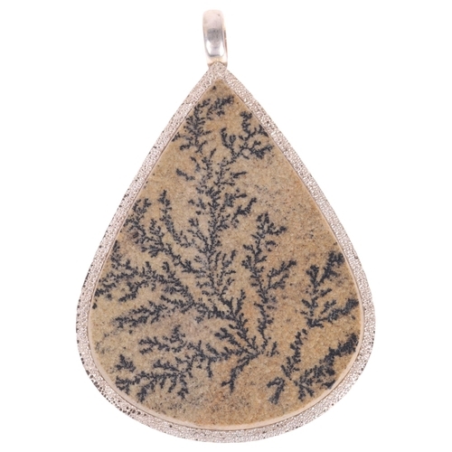 1338 - A large sterling silver dendrite panel pendant, 87.2mm, 39.1g