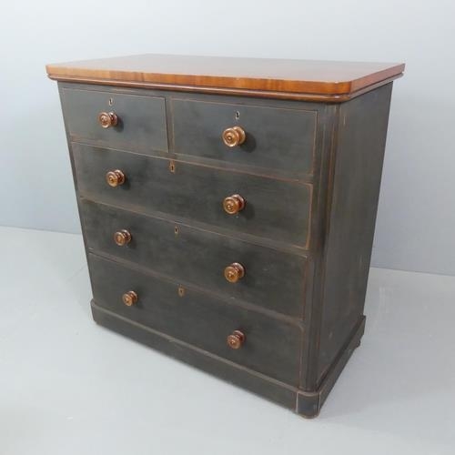 2117 - A Victorian painted mahogany chest of two short and three long drawers. 107x107x57cm.