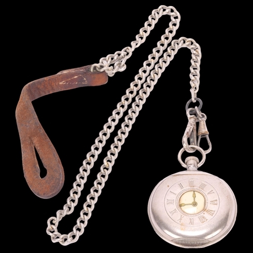 1458 - An early 20th century novelty silver plated 'Pocket Watch' Vesta case, with silver plated Albert cha... 