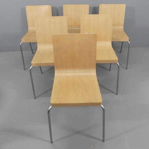 2195 - A set of six contemporary bent ply stacking dining chairs.