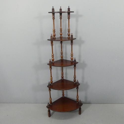 2210 - A mahogany five-tier corner whatnot. 53x133x36cm.