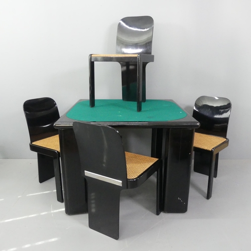 2095 - A mid-century Italian games table and 4 chairs by Pierluigi Molinari for Pozzi, Milano, the black la... 