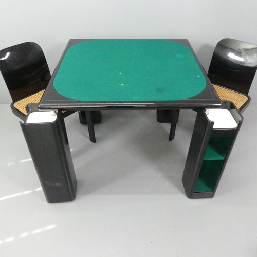 2095 - A mid-century Italian games table and 4 chairs by Pierluigi Molinari for Pozzi, Milano, the black la... 