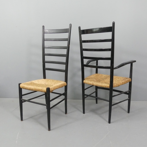 2097 - A pair of mid-century Italian 6 rung ladderback armchairs in the manner of Gio Ponti with 2 matching... 