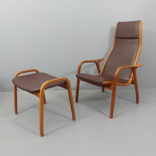 2098 - YNGVE ECKSTROM - A mid-century Swedish teak Lamino lounge chair and matching footstool by Swedese Mo... 