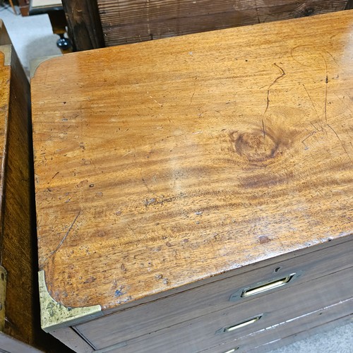 368 - A near pair of Victorian military/campaign chests, both 2 section brass bound mahogany with recessed... 