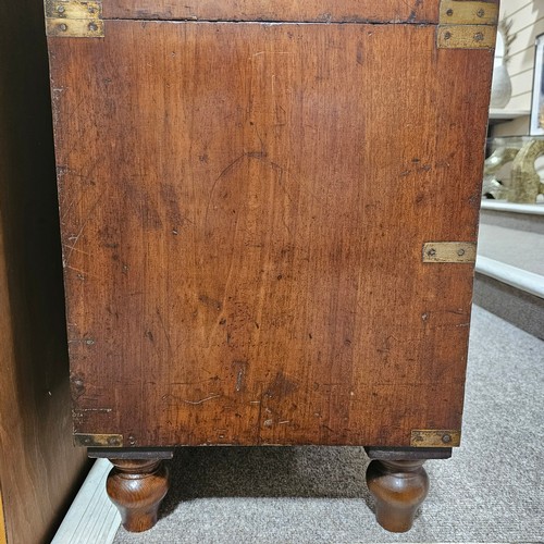 368 - A near pair of Victorian military/campaign chests, both 2 section brass bound mahogany with recessed... 