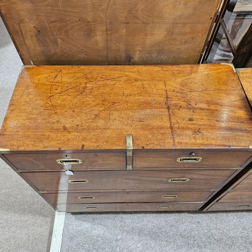 368 - A near pair of Victorian military/campaign chests, both 2 section brass bound mahogany with recessed... 