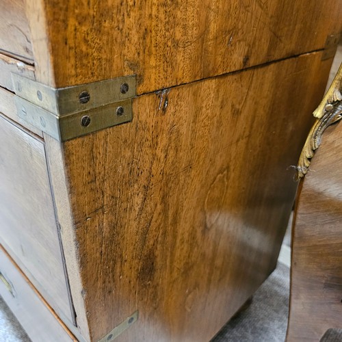 368 - A near pair of Victorian military/campaign chests, both 2 section brass bound mahogany with recessed... 