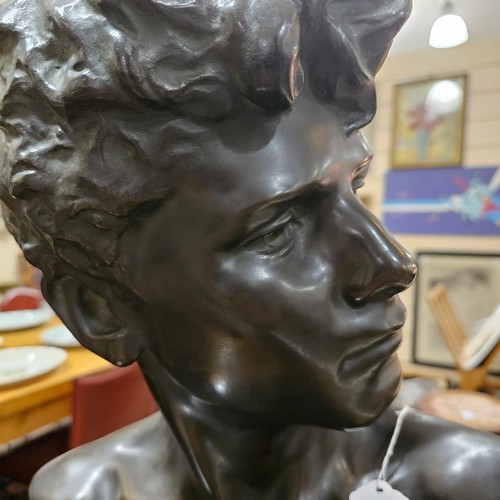 301 - Godefroid Devreese (1861 - 1941), bust of David, life-size patinated bronze sculpture, signed on rev... 