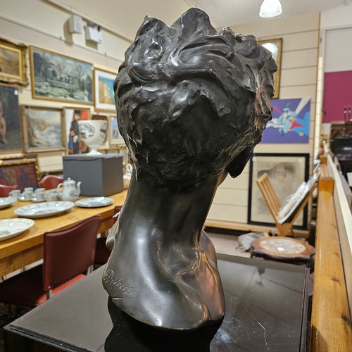 301 - Godefroid Devreese (1861 - 1941), bust of David, life-size patinated bronze sculpture, signed on rev... 