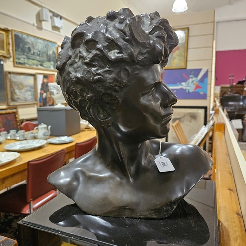 301 - Godefroid Devreese (1861 - 1941), bust of David, life-size patinated bronze sculpture, signed on rev... 