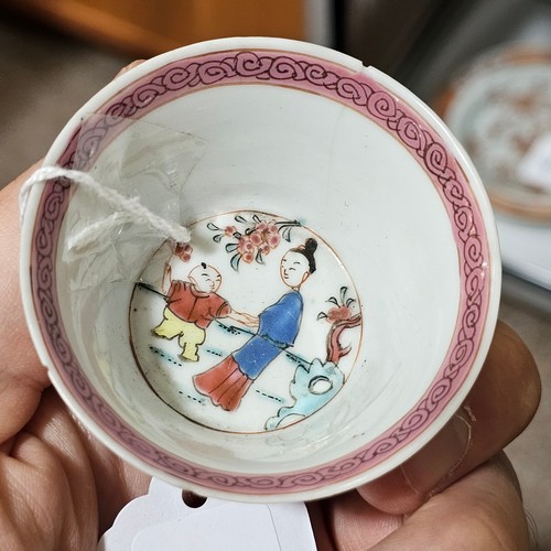 328 - Chinese porcelain tea bowl and saucer, bowl diameter 6.5cm, a small Chinese tea bowl and saucer with... 