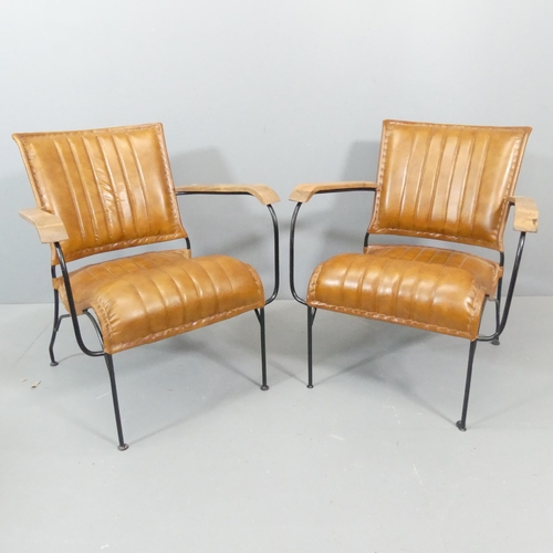 2521 - A pair of mid-century French style leather upholstered bridge chairs.