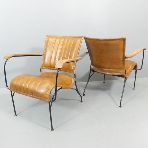 2521 - A pair of mid-century French style leather upholstered bridge chairs.