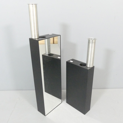 2339 - A contemporary mirrored candle holder or posy vase, the rectangular case with mirrored front panel i... 