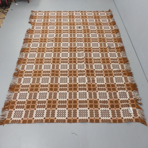 2326 - A Welsh blanket, reversible in brown and cream, with label for Elfed tapestries. 248x160cm.... 