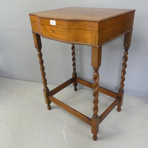 2507 - WALKER & HALL - An early 20th century oak cutlery canteen box (empty), with lifting lid, tray fitted... 