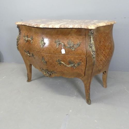 2511 - A French Louis XV style bombe commode chest of two drawers, with shapes marble top and brass mounts.... 