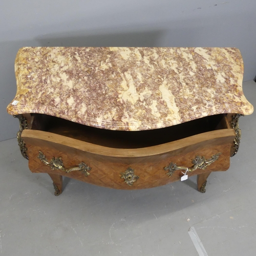 2511 - A French Louis XV style bombe commode chest of two drawers, with shapes marble top and brass mounts.... 