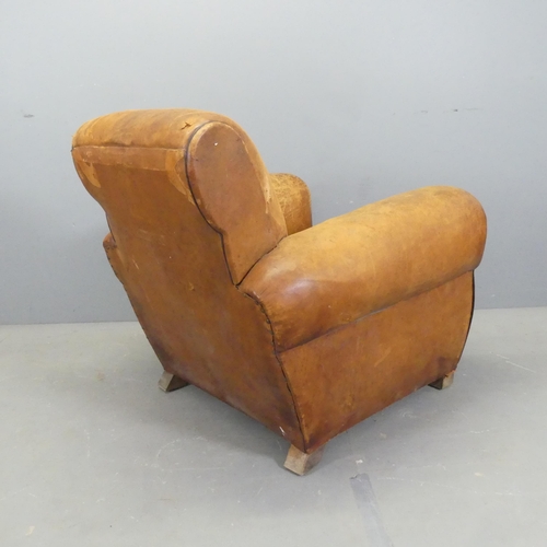 2523 - A pair of French leather-upholstered club arm chairs.