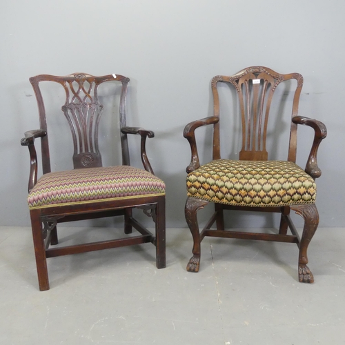 2535 - Two similar Chippendale style open arm chairs.