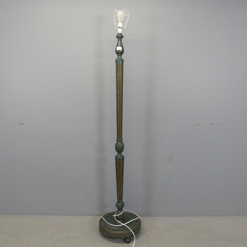 2538 - A painted wooden standard lamp, with fluted column on platform base. Height to bayonet 160cm.