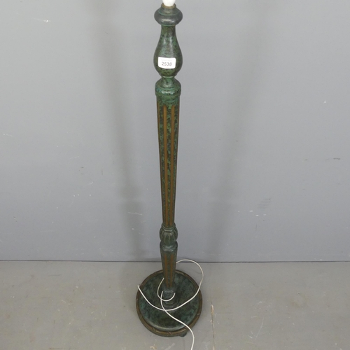 2538 - A painted wooden standard lamp, with fluted column on platform base. Height to bayonet 160cm.