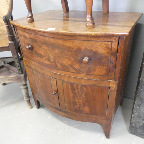 2557 - An early 20th century mahogany and ebony strung bow-front cabinet, 68x72x47cm, a child's French oak ... 