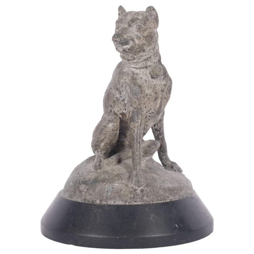 678 - A 19th century lead study of a dog, on stone plinth, H11.5cm