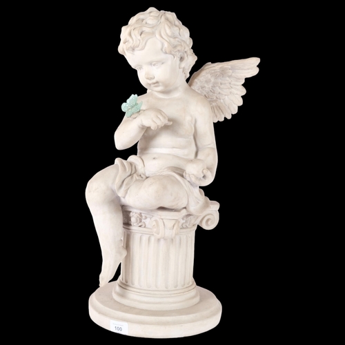 100 - A composite statue of a cherub on Corinthian column stand, H60cm