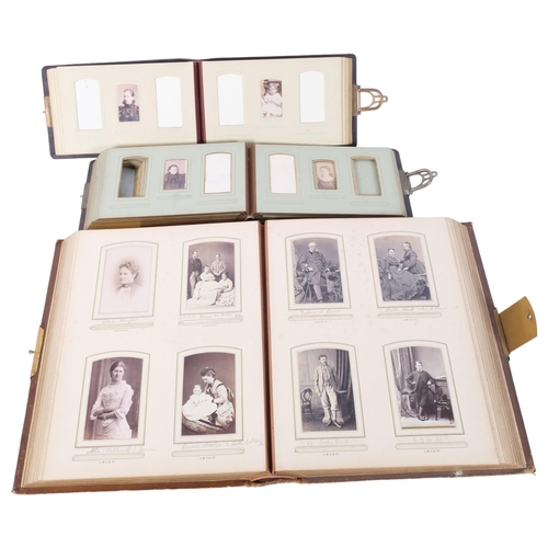 110 - 3 Vintage leather-bound photograph albums, containing various family photos, carte de visite, with 1... 