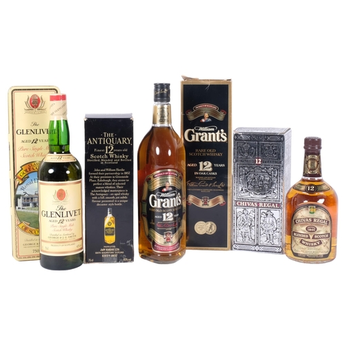 117 - 4 boxed bottles of Whisky, including The Glenlivet aged 12 years, The Antiquary Finest 12 Year Old S... 