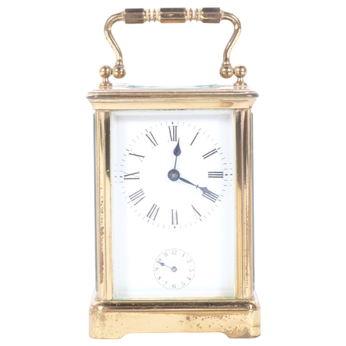 141 - A French brass-cased carriage clock with alarm, height 11cm not including handle (currently not in w... 