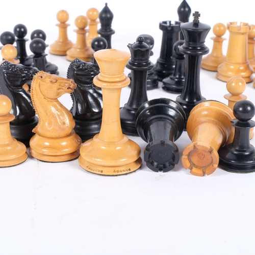 147 - A boxwood and ebony chess set, comprising Staunton and Jacques pieces, King height 8.7cm