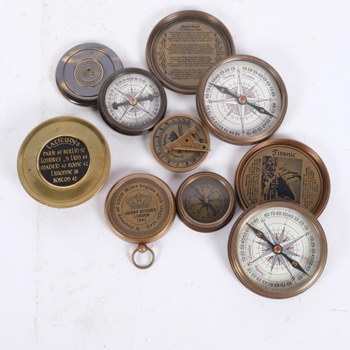 155 - A group of 6 reproduction brass compasses