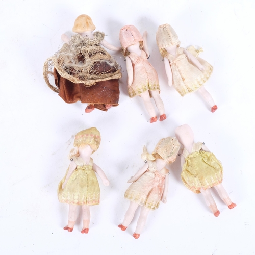 156 - A collection of Vintage miniature porcelain dolls with jointed arms, length approx 8cm