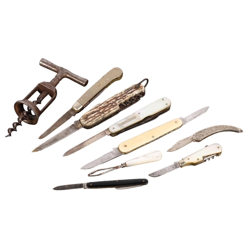 169 - A collection of various Vintage penknives, including mother-of-pearl handled, and a Vintage steel co... 