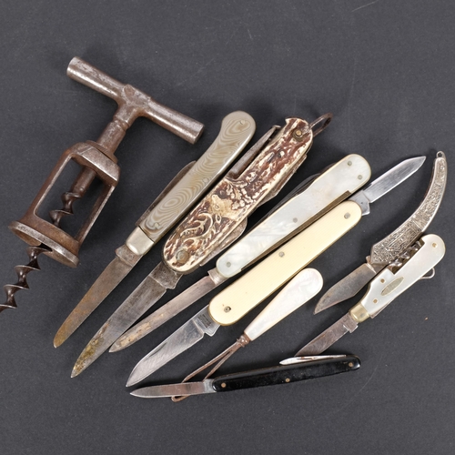 169 - A collection of various Vintage penknives, including mother-of-pearl handled, and a Vintage steel co... 