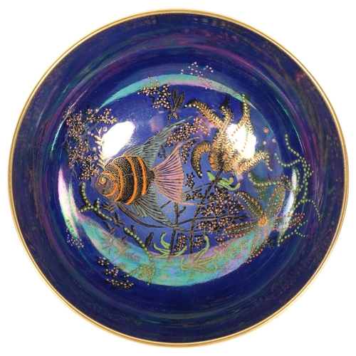 189 - A Crown Devon Fieldings lustre ware bowl, blue ground decorated with fish, starfish, etc, diameter 2... 