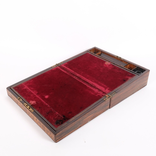 19 - A Victorian rosewood writing slope, with Tunbridge Ware banded floral decoration, W36cm