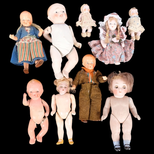 196 - A collection of Vintage miniature porcelain and other dolls with jointed limbs