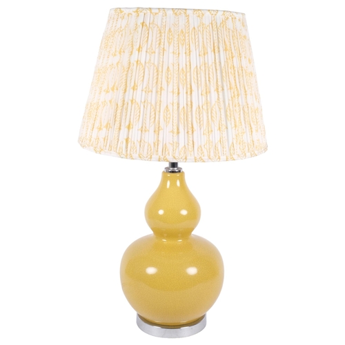 209 - A large crackle glaze double-gourd lamp and shade, height including shade 77cm