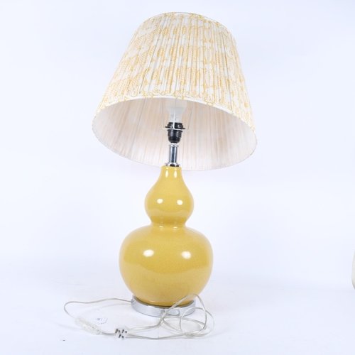 209 - A large crackle glaze double-gourd lamp and shade, height including shade 77cm