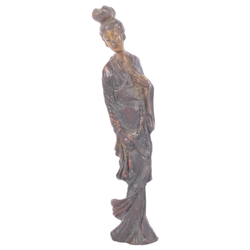 240 - A cast-bronze figure of Guanyin, no base, H18cm